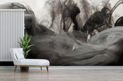 3d wall paper, decals for walls, black paper wall art, gift for the home, smoke wall mural, gray mural, modern wall art,