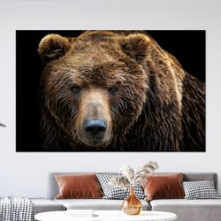 Art Glass, Animal Glass Printing, Bear Wall Art, Black Glass, Brown Bear Canvas Printing, Personalized Dog Gift Canvas G