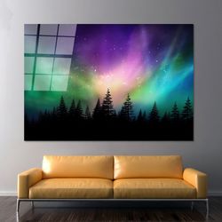 aurora borealis landscape art glass, landscape wall art, space glass, space printed, gifts glass art wall decor, colorfu