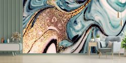 3d wallpaper, layered paper art, wallpaper mural art, gift for her, blue and gold marble mural, blue marble paper art, m