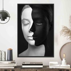 Black And White Woman Printed, Abstract Woman Poster, Girl Room Wall Art Poster, Modern Wall Art Decor, Framed Wall Art,