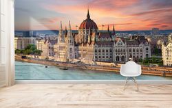 3d wall art, 3d wall mural, accent wall, gift for him, hungarian parliament building paper craft, city landscape wall ar