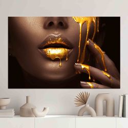african woman decor, woman canvas art, gold make up woman print, african wall decor, personalized gift, 3d poster, luxur