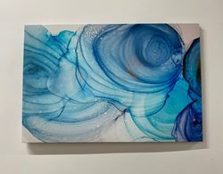 Alcohol Ink Printed,  Blue Marble Glass Wall Art, Abstract Marble Glass Panel, Canvas Wall Art Poster, Personalized Gift