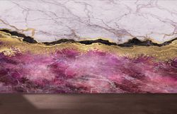 art deco wallpaper, modern wall decal, 3d wall decor, gift for him, pink and gold marble paper art, luxury marble digita