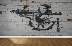 banksy mona lisa wallpaper, banksy bazooka wall art, banksy woman paper art, banksy mural, graffiti paper, self adhesive