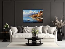 bellagio lake como oil painting canvas print,  italy landscape, italian wall art, framed or unframed ready to hang