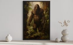Bigfoot In The Forest Painting Canvas Print, Sasquatch Wall Art, Yeti Art Print Poster, Man Cave Decor Ready To Hang