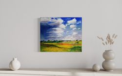Colorful Countryside Original Impressionist Oil Painting on Canvas, Farmhouse Wall Art, Country Field Landscape Artwork
