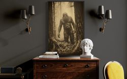 bigfoot realistic photograph art print poster or canvas, yeti painting, fantasy, sci fi wall art framed unframed ready t