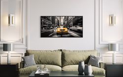 Black And White New York City Yellow Taxi Photography Style Painting Canvas Print, New York Wall Art, Office Wall Art Fr