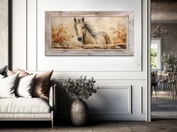 farm horse painting on wood canvas print, rustic farmhouse wall art, vintage wall decor framed unframed ready to hang