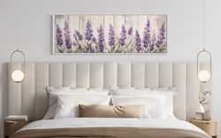 farmhouse wall art - lavender wildflowers painting on wood canvas print - boho botanical over bed wall decor framed read