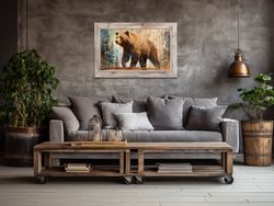 Grizzly Bear Painting Canvas Print - Unique Rustic Bear Great Outdoors Wall Art - Farmhouse Decor - Framed Or Unframed R