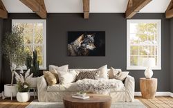 Grey Wolf Painting Canvas Print, Woodland Animal Wall Art, Farmhouse, Cabin Wall Decor, Man Bedroom Art, Framed Unframed