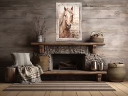farm horse wall art, rustic farmhouse chic decor, horse painting on distressed wood canvas print, barn style wall decor