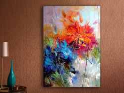 Flower Canvas Wall Decor, Colorful Canvas Wall Art, Colorful Flower Canvas Wall Art, Home Decor, Home Gift, Canvas Wall