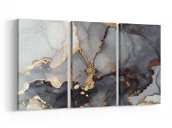 Golden Veins Abstract Marble Triptych Canvas,Marble Artwork, Golden Veins, Abstract Triptych, Modern Wall Decor, Elegant