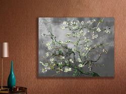 Ethereal Blossoms,Botanical, Lush, Vibrant, Atmospheric, Artistic, Decorative, Grey backdrop, Delicate petals, Branches,