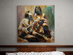 Emotive Expressions Intimate Moments,Emotional Artwork, Intimate Portrait, Vibrant Palette, Contemporary Canvas, Express