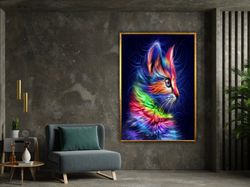 colorful cat picture canvas, animals canvas print, wall art canvas design, framed canvas ready to hang