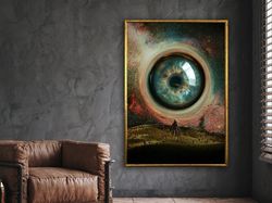 galaxy in the eye of the beholder, cool universe space art, cool wall art, wall art canvas design, framed canvas ready t