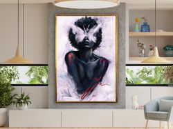 african woman and butterfly canvas painting, ethnic woman canvas wall art, butterfly painting,wall art canvas design, fr