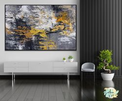 Modern Gold Black White Grey Painting Canvas Wall Art Living Room Wall Decor, Original Art Painting Large abstract Wall