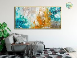 Blue Yellow Wall Art Abstract Painting, Large Wall Art, Extra Large Painting, Hand Made Painting, Palette Knife Art, Hom