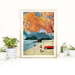 Autumn  fall art print, Orange Poster, Landscape art, Modern artwork, Wall art print