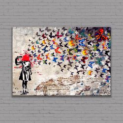 Banksy Butterfly Canvas, Butterfly Girl Suicide Poster, Banksy Rolled Canvas Wall Art, Graffiti Print, Banksy Street Art