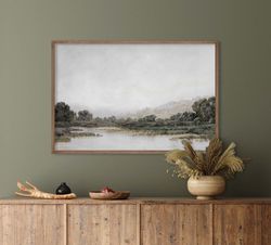 waterside oil painting  vintage landscape  framed canvas print  l380