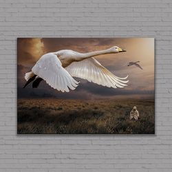 Two Stork And Cute Baby, Stork Poster, Bird Wall Art, Stork Wall Art, Animal Print, Framed Canvas, Ready to Hang