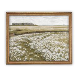 vintage framed canvas art   framed vintage print  vintage painting  vintage landscape meadow  spring farmhouse print lan
