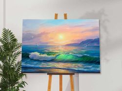 Sunrise By The Sea Painting Modern Impressionism Art Beach Scenery Painting Canvas Art Print Landscape Painting Ready to