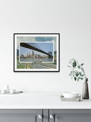 new york city print -manhattan bridge art - travel print