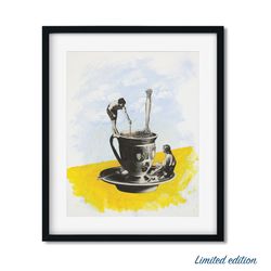 Limited edition tea cup print - Hand finished with glitter