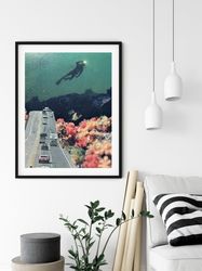 Travel poster, Ocean print, Underwater art, Coral print, Colourful prints, Driving test gift, Diver print, Sea art