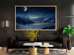night sky print, night mountain poster, night mountain wall art, photography nature, night mountain painting, night moun