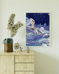 Pamela Colman Smith - Sea Creatures Print on canvas, large wall art, Boudoir decor, Young girl, original art, sensual pr