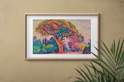 paul signac the pine tree at saint tropez print on canvas, landscape nature, gallery wrapped, reproduction, giclee canva