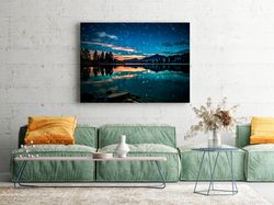 mountain lake art, starry night sky, mountain lake poster, mountain wall art, photography prints nature, nature wall art