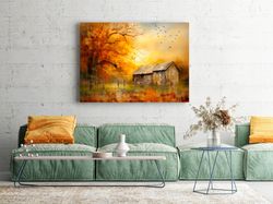 little house in the fall forest photo, autumn landscape photo, fall landscape home decor, autumn forest wall art, fall f