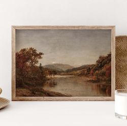 autumn landscape oil painting poster, vintage landscape print, vintage rustic country decor, wall art, mountains landsca