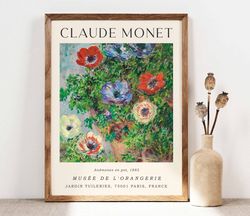 Claude Monet Anemones in Pot Print, Flowers Poster, Monet Wall Art Print, Poster Wall Art,  Exibition poster, Gallery Wa
