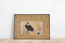 Mughal Bird Wall Art, Living Room Decor, Indian Painting, Printables, Indian Vintage Royal Art, Wall Art-1