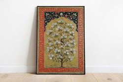 Vintage Mughal Floral Bird Wall Art, Living Room Decor, Indian Painting, Indian Poster, Poster, Wall Art, Paintings, 180