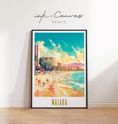 Malaga Travel Poster Beach Prints Maximal Decor Mid Century Modern Wall Art Malaga Spain Poster Landscape Print Eclectic