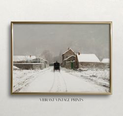 winter landscape art, vintage wall art, muted landscape, rustic antique wall decor