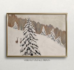 winter wall art, vintage wall art,  muted neutral decor, winter landscape, winter art